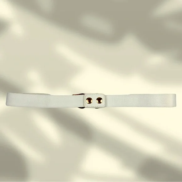 White & Gold Western Double Buckle Stretch Belt - Picture 5 of 5